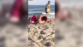 Man Fucks His Wife On The Beach And Ends Up Getting Water Poured Over Her