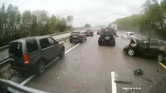 A Bus Carrying Passengers Hit Several Cars.