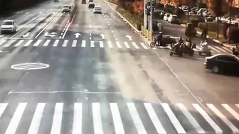 A Car Traveling At Rocket Speed On The Street Hit A C