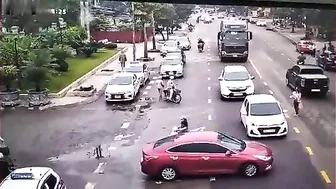 A Truck Hit An Elderly Woman Crossing The Road