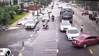 A Truck Hit An Elderly Woman Crossing The Road