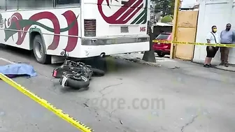 Cyclist Rams Parked Bus And Is Run Over By Truck
