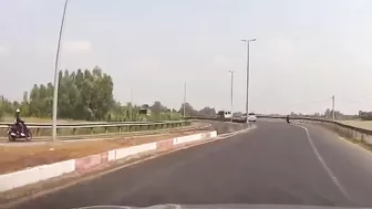 Cyclist Driving The Wrong Way On Highway Collides With Truck