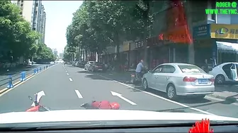 A Motorcycle Hit A Man Riding A Motorcycle In Meishan City