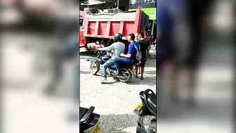 Damn! Biker Gets Dirty By Dump Truck (action And After)