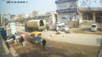 Motorcyclist Falls Directly Under The Wheels Of The Truck