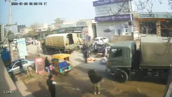 Motorcyclist Falls Directly Under The Wheels Of The Truck