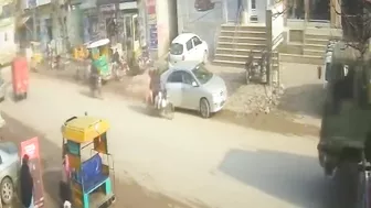 Motorcyclist Falls Directly Under The Wheels Of The Truck