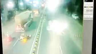 Motorcyclist's Head Crushed By Trailer