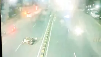 Motorcyclist's Head Crushed By Trailer