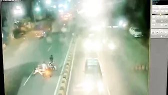 Motorcyclist's Head Crushed By Trailer