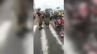 Motorcyclist's Head Crushed By Truck Tire, But Helmet Still Intact