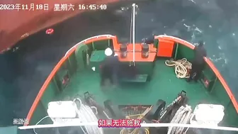 The Sailor Crashed Between The Two Ships And Fell Into The Sea.