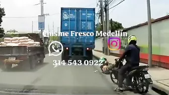 Stupid Motorcyclist Hits Head On By Truck