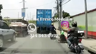 Stupid Motorcyclist Hits Head On By Truck