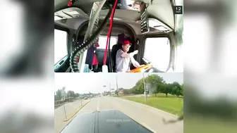 Idiot Driver Eats A Burger While The Truck Is Full