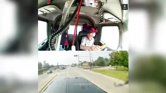 Idiot Driver Eats A Burger While The Truck Is Full