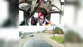 Idiot Driver Eats A Burger While The Truck Is Full