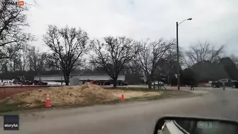 The Train Hit The Truck With A Huge Concrete Beam.