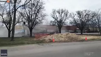 The Train Hit The Truck With A Huge Concrete Beam.
