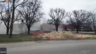 The Train Hit The Truck With A Huge Concrete Beam.