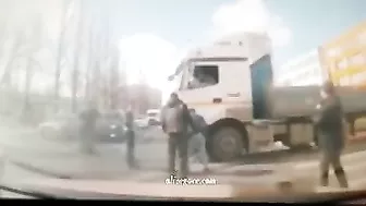 A Truck Hit A Woman Who Was Crossing The Road Half A Meter In Front Of Him.