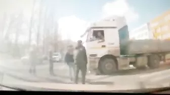 A Truck Hit A Woman Who Was Crossing The Road Half A Meter In Front Of Him.