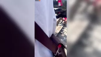 The Truck Lost Control, Broke Through The Roadblock And Threw Out Iron Blocks