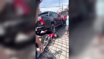 The Truck Lost Control, Broke Through The Roadblock And Threw Out Iron Blocks