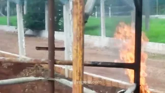 Two Workers Were Electrocuted When They Pushed The Tower To Collapse.