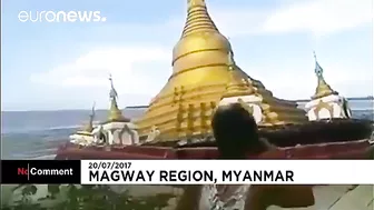 Pagoda Collapses Into River In Myanmar