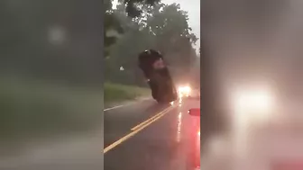Car Stuck In Wires Looks Like It's Hanging In Mid-air
