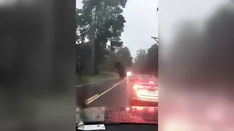 Car Stuck In Wires Looks Like It's Hanging In Mid-air