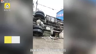 Cement Truck Turns 180 Degrees To Avoid Cyclist