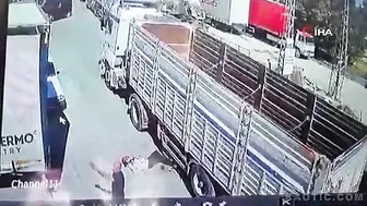 Squeezed Between Trucks