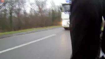 Cyclist Thrown Onto Grass After Collision With Truck
