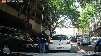 Delivery Driver Rams Motorbike Into Open Car Door