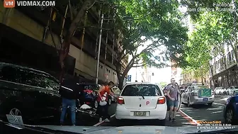 Delivery Driver Rams Motorbike Into Open Car Door