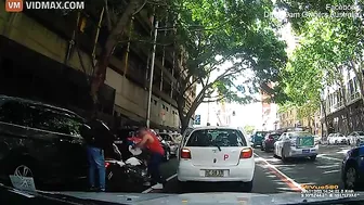 Delivery Driver Rams Motorbike Into Open Car Door