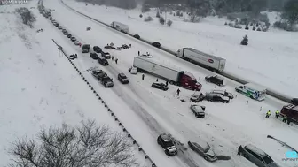 Drone Video Of Pileup On Interstate 94 West Of Kalamazoo