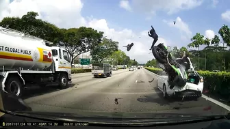 Terrifying Moment Cyclist Is Thrown From Motorbike In Accident
