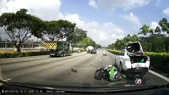 Terrifying Moment Cyclist Is Thrown From Motorbike In Accident