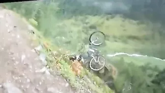 Horrifying Moment Cyclist Loses Balance And Falls Off Cliff