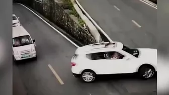 The Terrifying Moment Of A Hairpin Bend In The Mountains: The Car Flipped Over