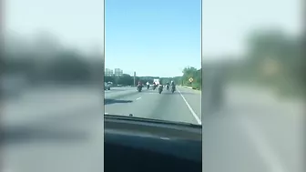 Idiot On Motorcycle Causes Accident On Interstate