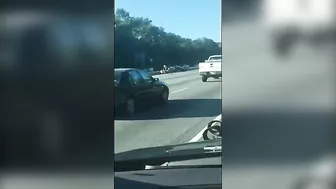 Idiot On Motorcycle Causes Accident On Interstate