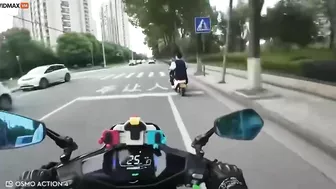 Motorcyclist Showing Middle Finger To Several People On Motorcycles