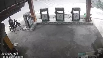 Motorcyclist Hit From Behind By Another Driver While Refueling