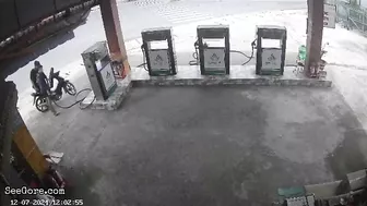 Motorcyclist Hit From Behind By Another Driver While Refueling