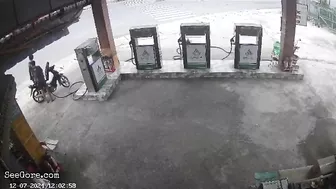 Motorcyclist Hit From Behind By Another Driver While Refueling